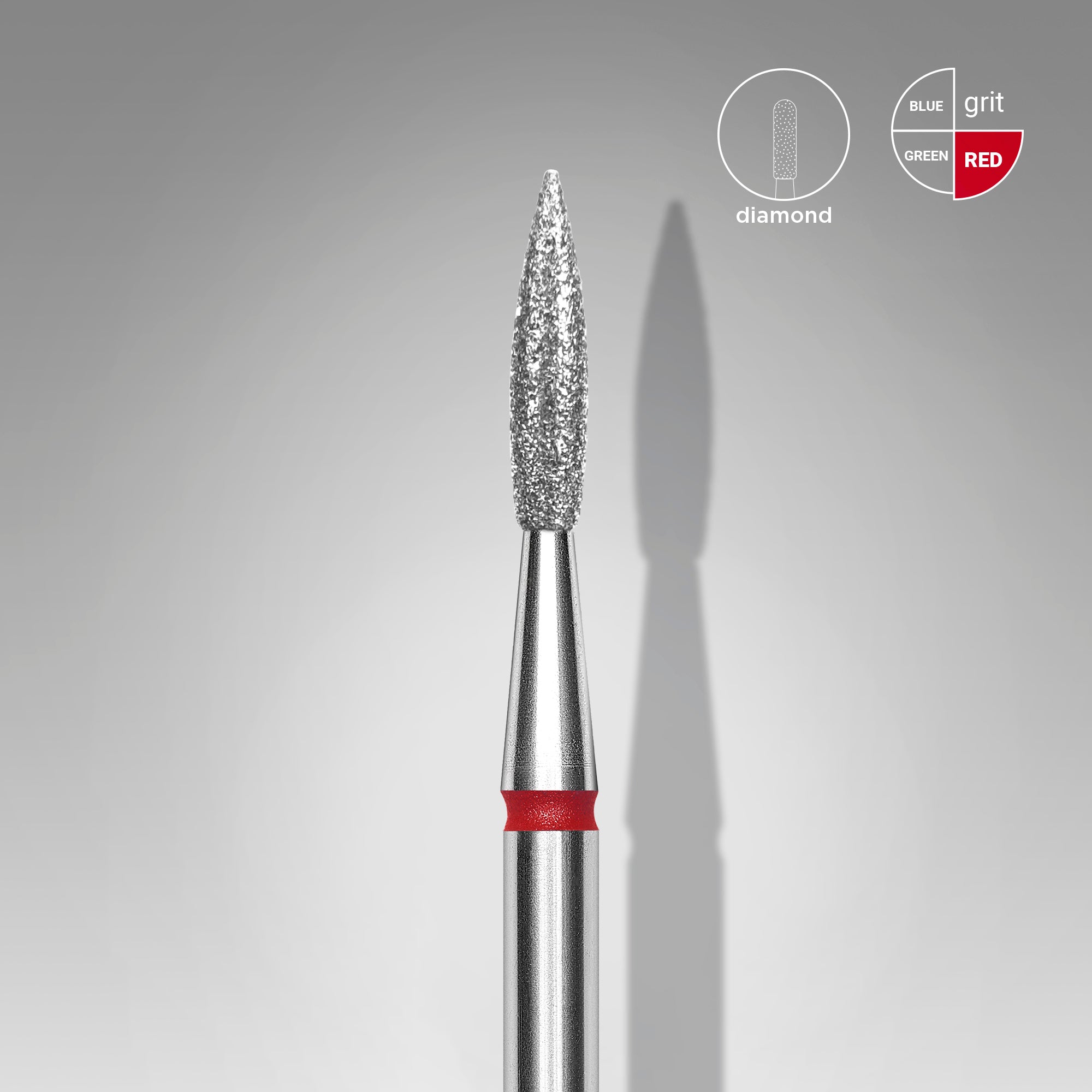STALEKS EXPERT Frez diamentowy „płomień ostry” czerwony, średnica 2,3 mm, część robocza 8 mm