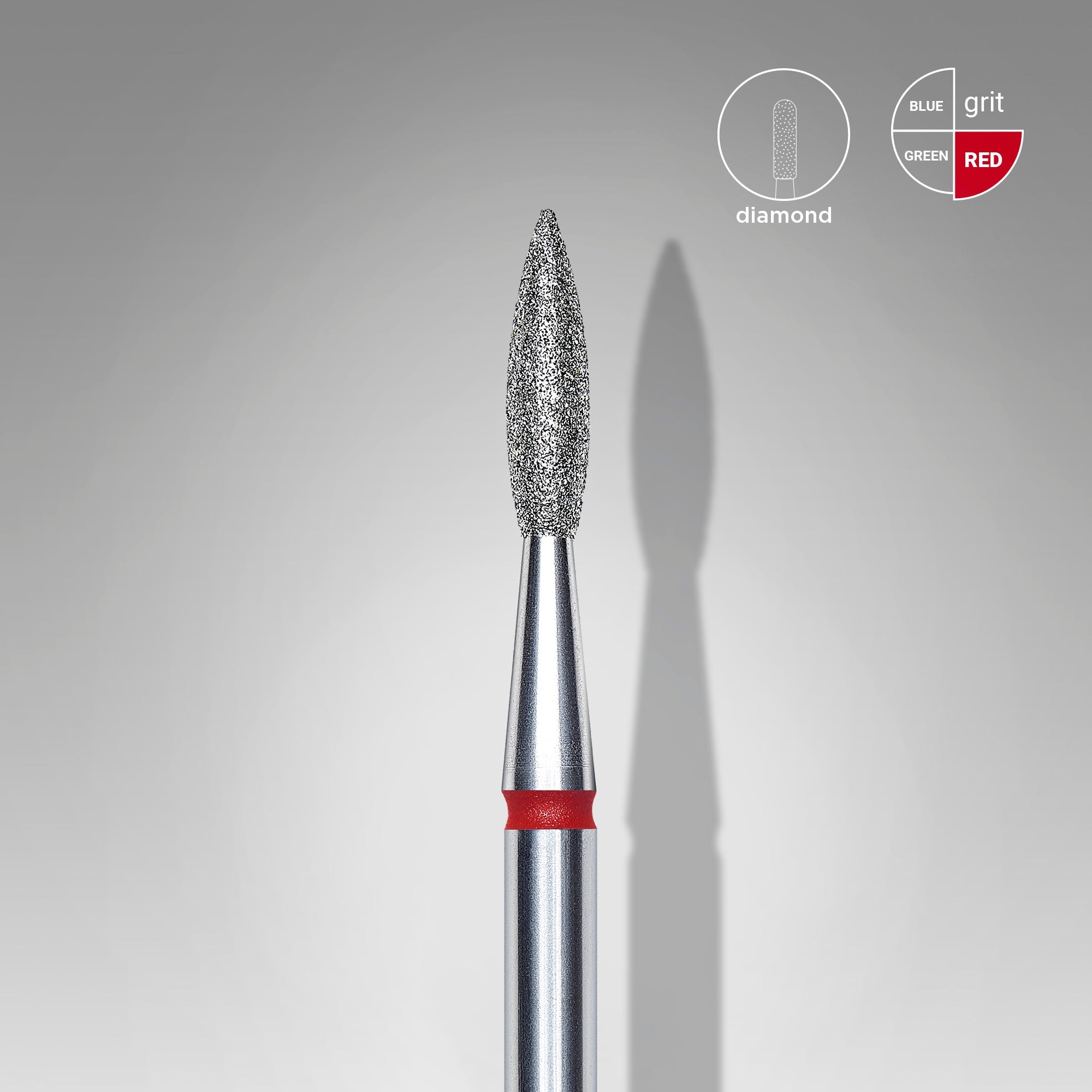 STALEKS EXPERT Frez diamentowy „płomień ostry” czerwony, średnica 2,1 mm, część robocza 8 mm