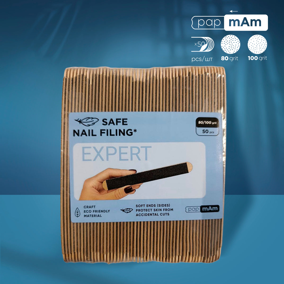 Wymienne pilniki dwustronne papmAm na bazie drewnianej EXPERT 22 80/100 grit (50 szt)