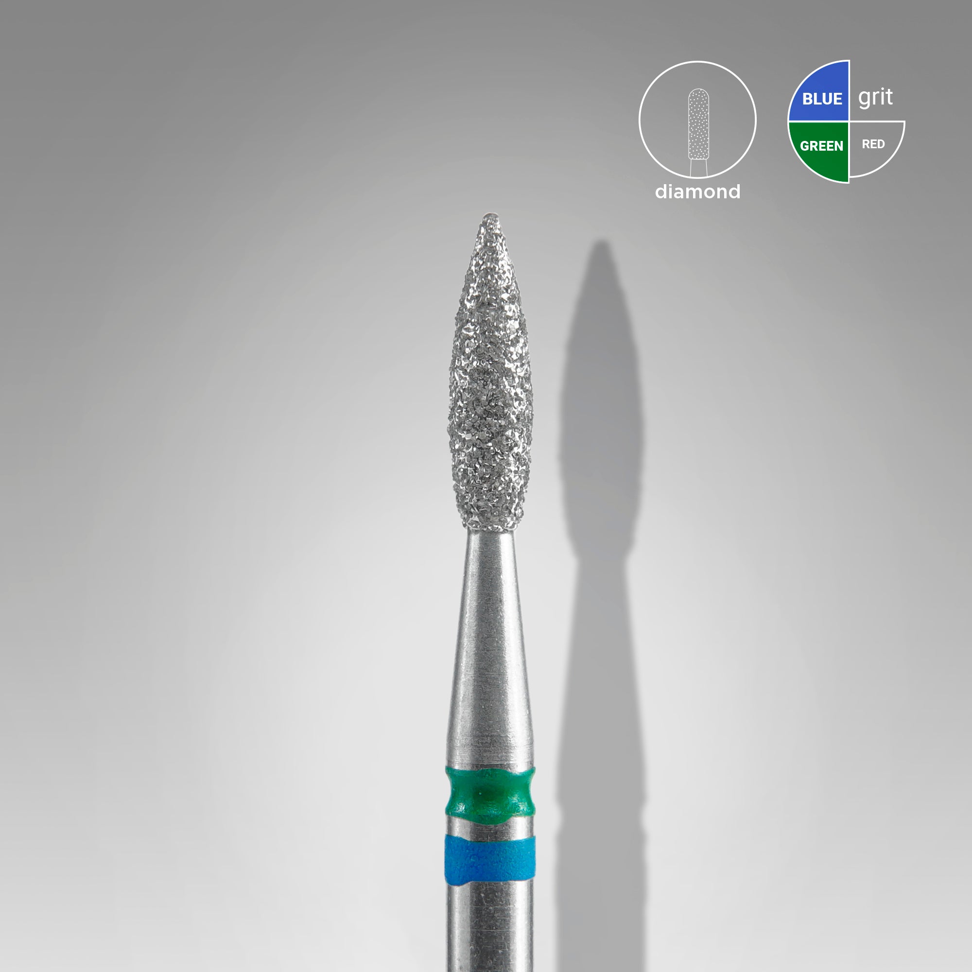 STALEKS EXPERT Frez diamentowy DUO „płomień” niebiesko-zielony, średnica 2,1 mm, część robocza 8 mm