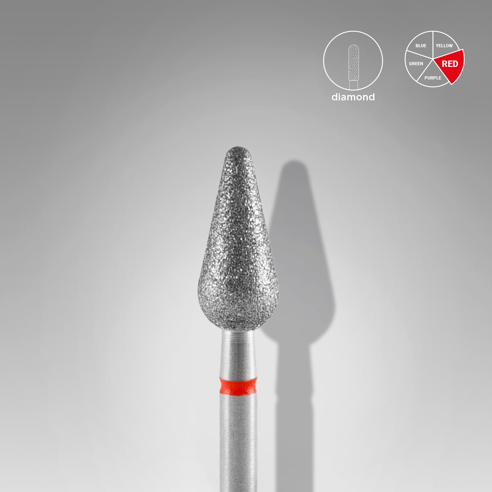 STALEKS EXPERT Frez diamentowy „Gruszka zaokrąglona” czerwony, średnica 5 mm, część robocza 12 mm