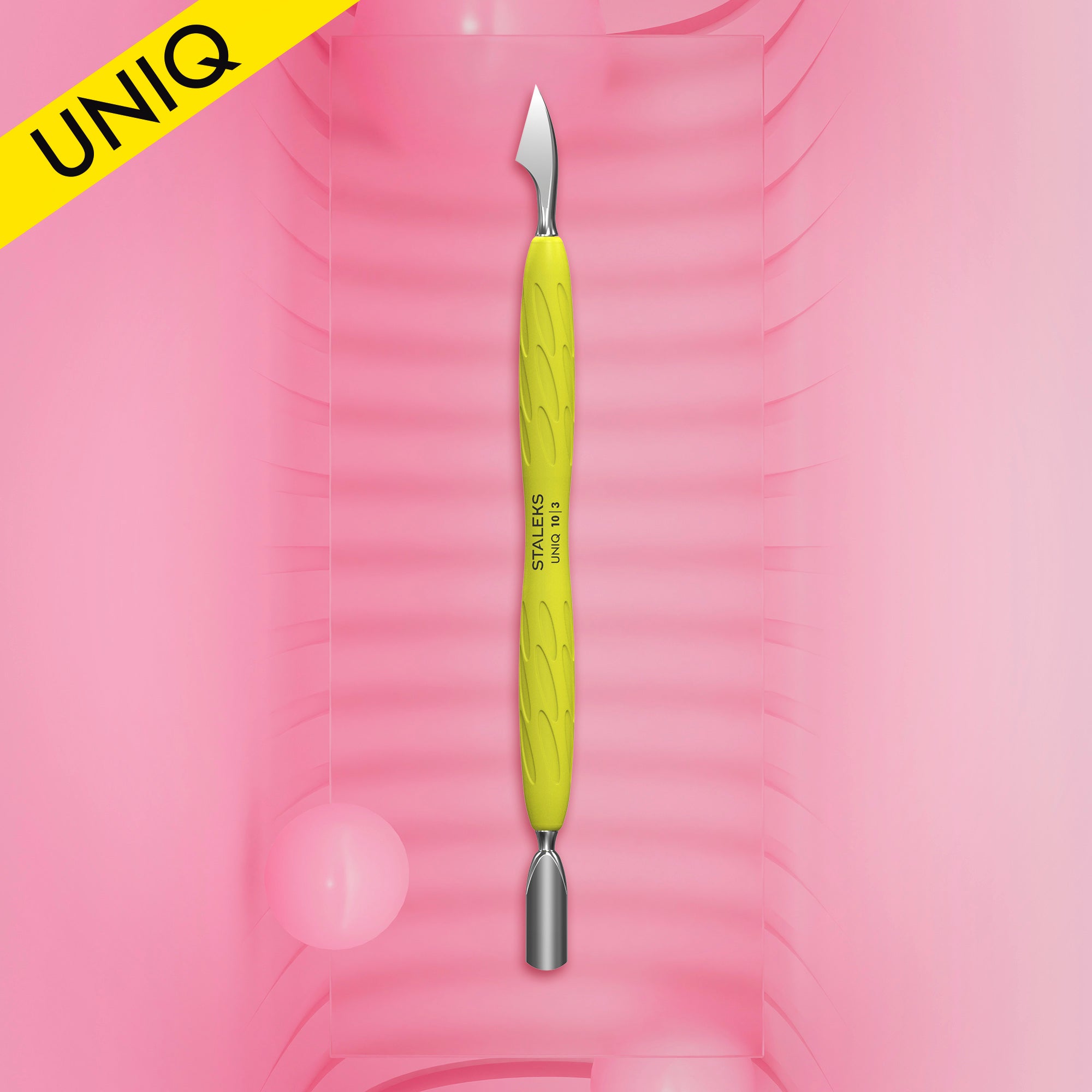 Kopytko do manicure Gummy z silikonową rękojeścią UNIQ 10 TYPE 3 (popychacz wąski zaokrąglony i toporek)