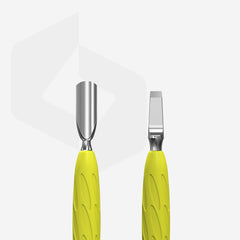 Kopytko do manicure Gummy z silikonową rękojeścią UNIQ 10 TYPE 5 (popychacz wąski zaokrąglony i ostrze proste)