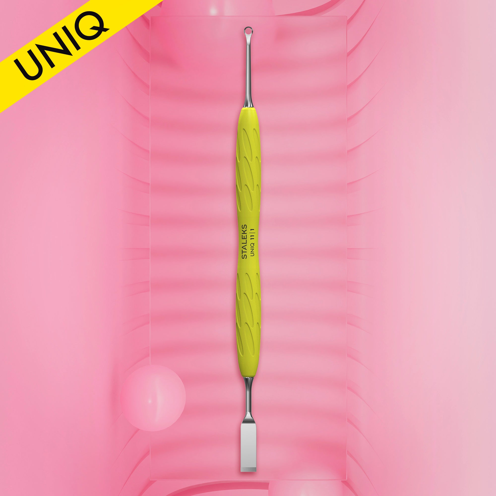 Kopytko do manicure Gummy z silikonową rękojeścią UNIQ 11 TYPE 1 (popychacz płaski prosty i pierścień)