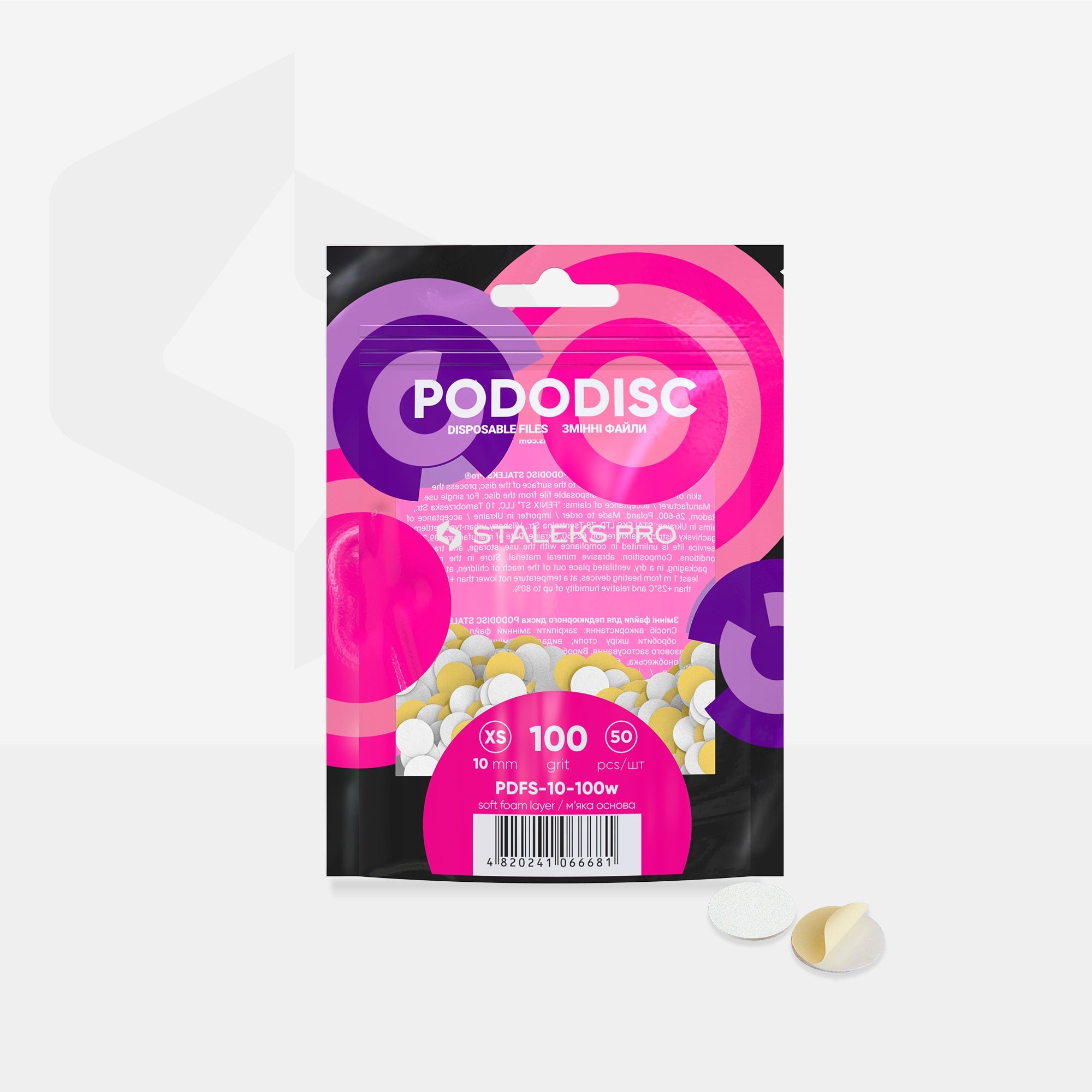 STALEKS EXPERT 10 PODODISC XS Wymienne pilniki samoprzylepne do dysku pedicure na miękkiej bazie, ziarnistość 100, średnica 10 mm (50 szt.)