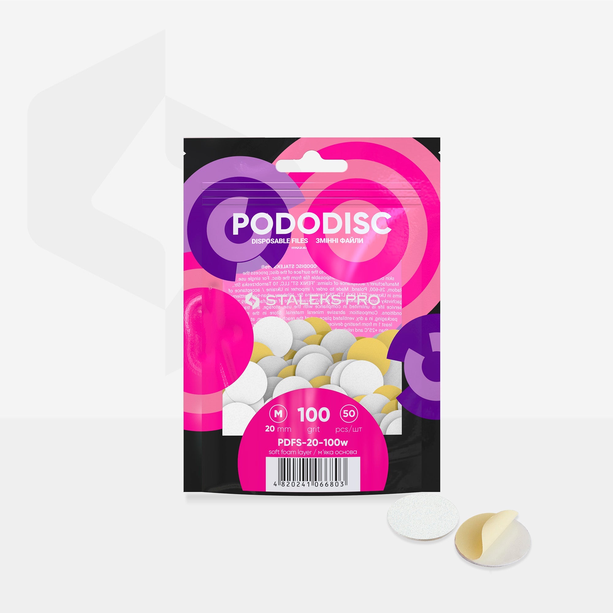 STALEKS EXPERT 20 PODODISC M Wymienne pilniki samoprzylepne do dysku pedicure na miękkiej bazie, ziarnistość 100, średnica 20 mm (50 szt.)