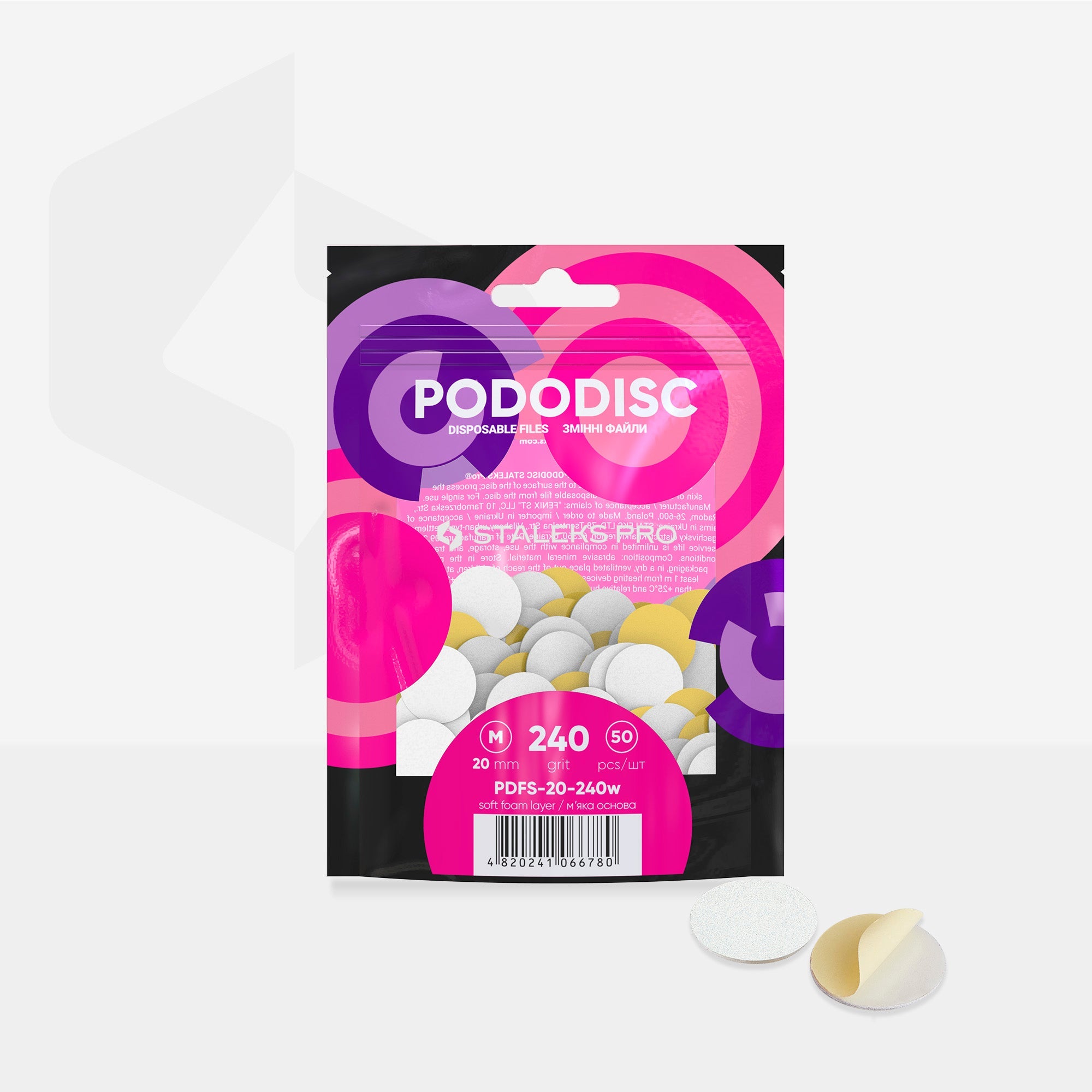 STALEKS EXPERT 20 PODODISC M Wymienne pilniki samoprzylepne do dysku pedicure na miękkiej bazie, ziarnistość 240, średnica 20 mm (50 szt.)