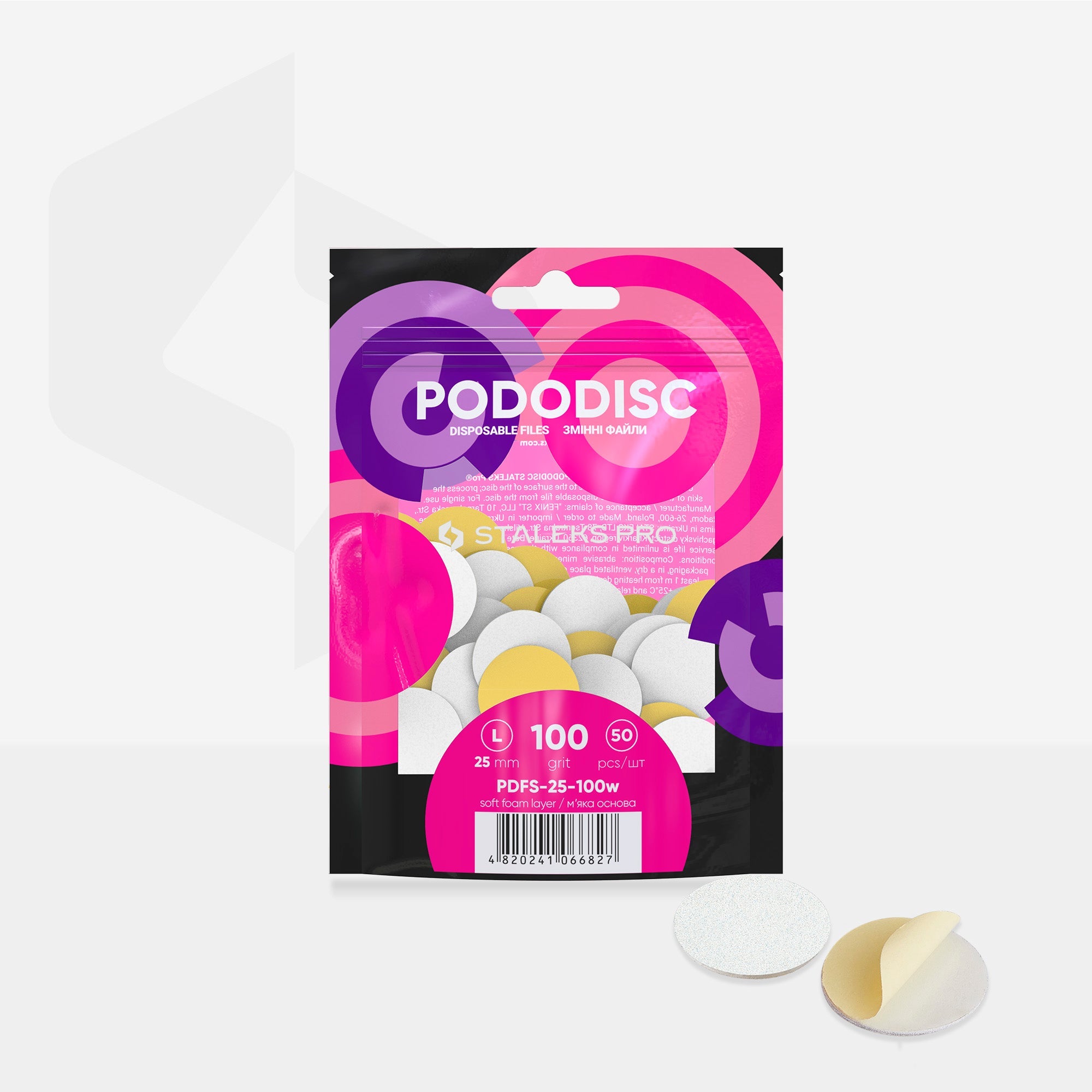 STALEKS EXPERT 25  PODODISC L Wymienne pilniki samoprzylepne do dysku pedicure na miękkiej bazie, 100 grit 25 mm (50 szt.)