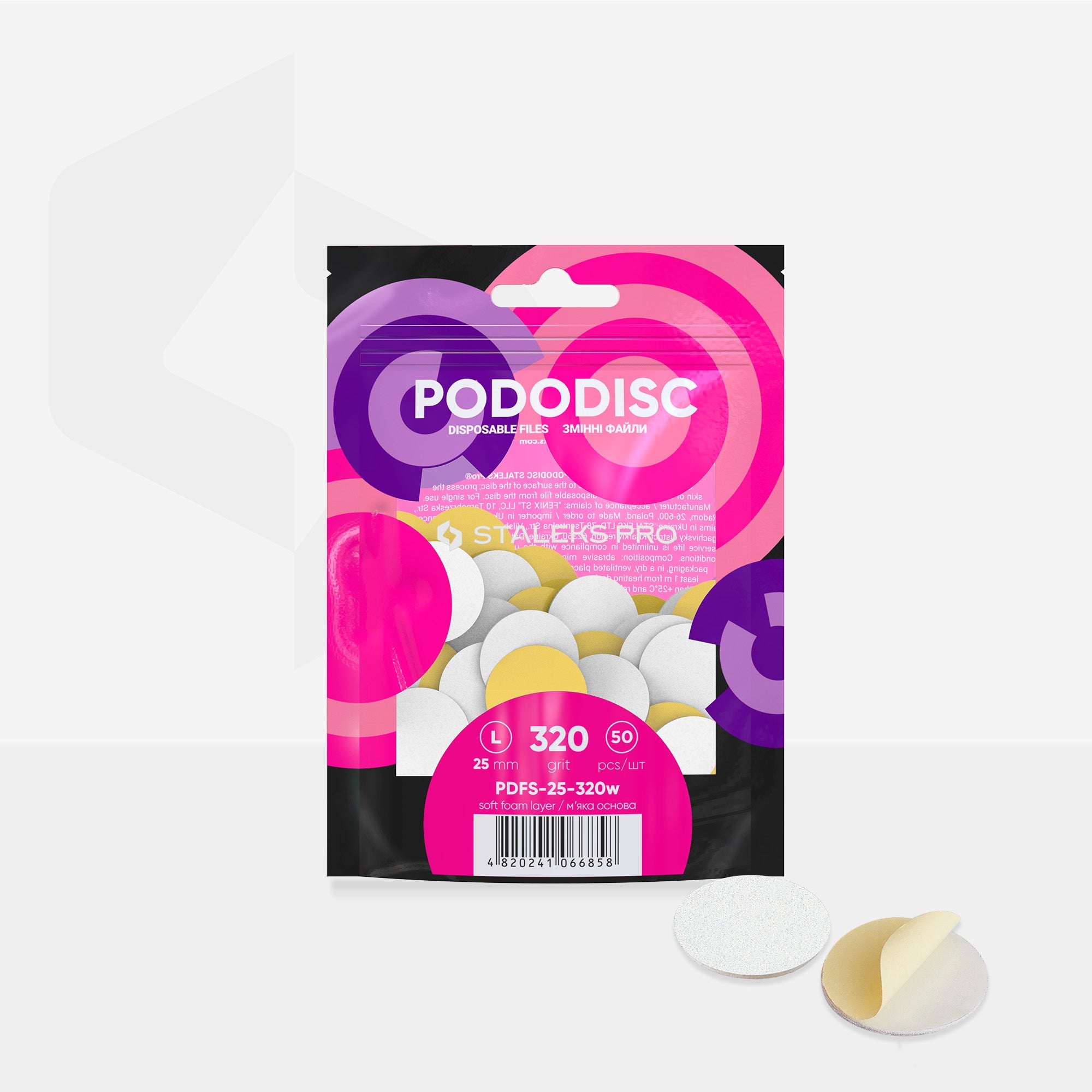 STALEKS EXPERT 25  PODODISC L Wymienne pilniki samoprzylepne do dysku pedicure na miękkiej bazie, ziarnistość 320, 25 mm (50 szt.)