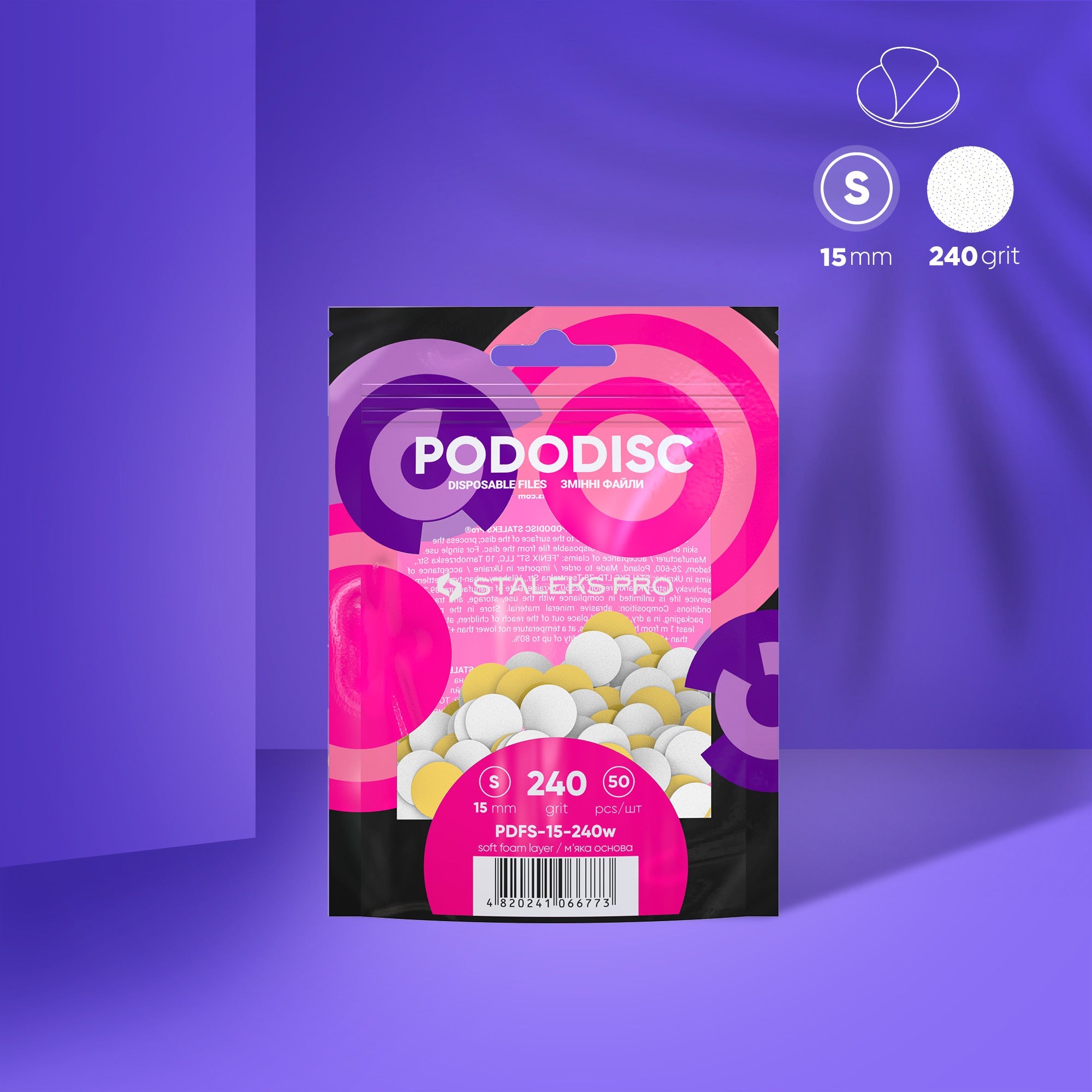 STALEKS EXPERT 15 PODODISC S Wymienne pilniki samoprzylepne do dysku pedicure na miękkiej bazie, ziarnistość 240, 15 mm (50 szt.)