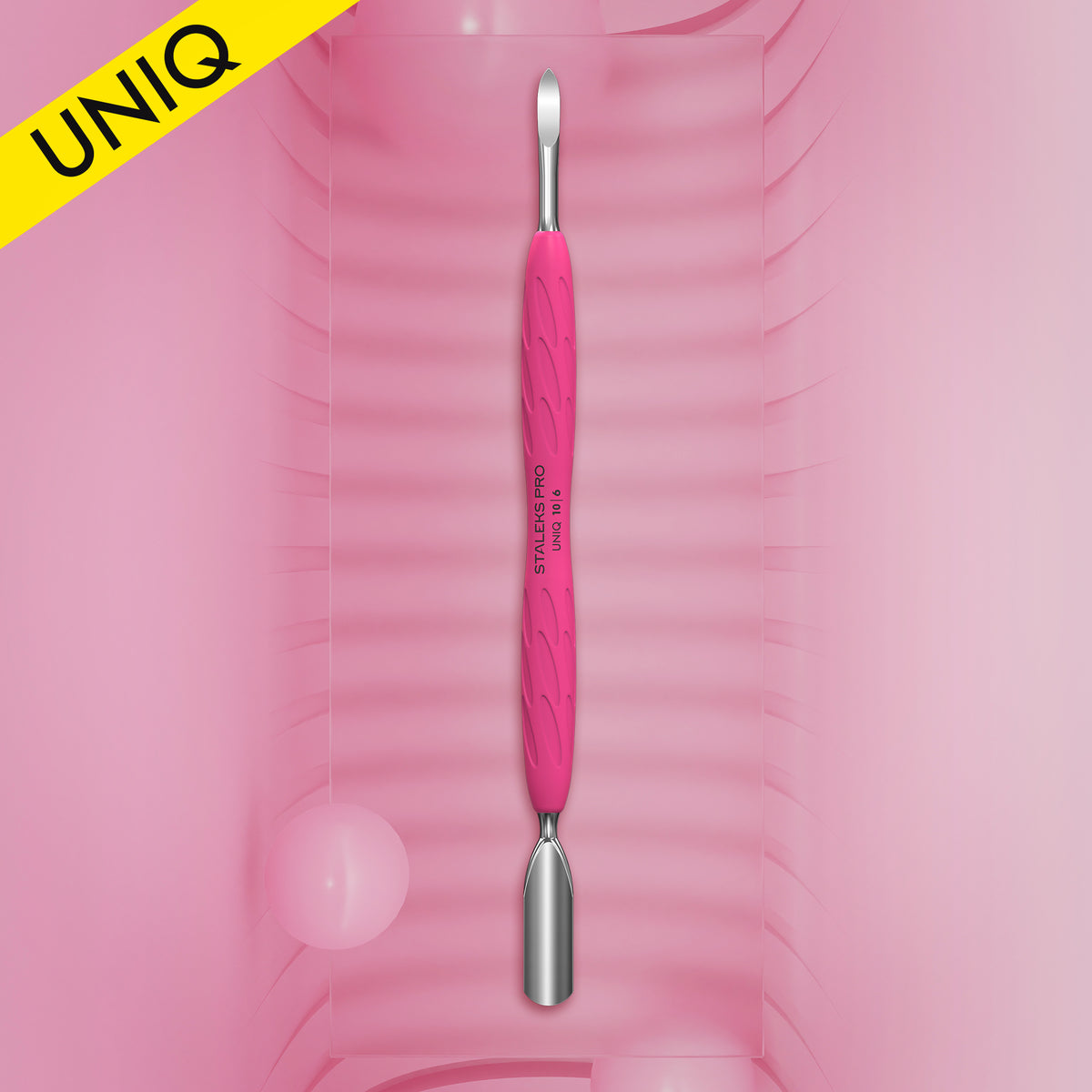 Kopytko do manicure Gummy z silikonową rękojeścią UNIQ 10 TYPE 6 (popychacz szeroki zaokrąglony i czyścik paznokci)