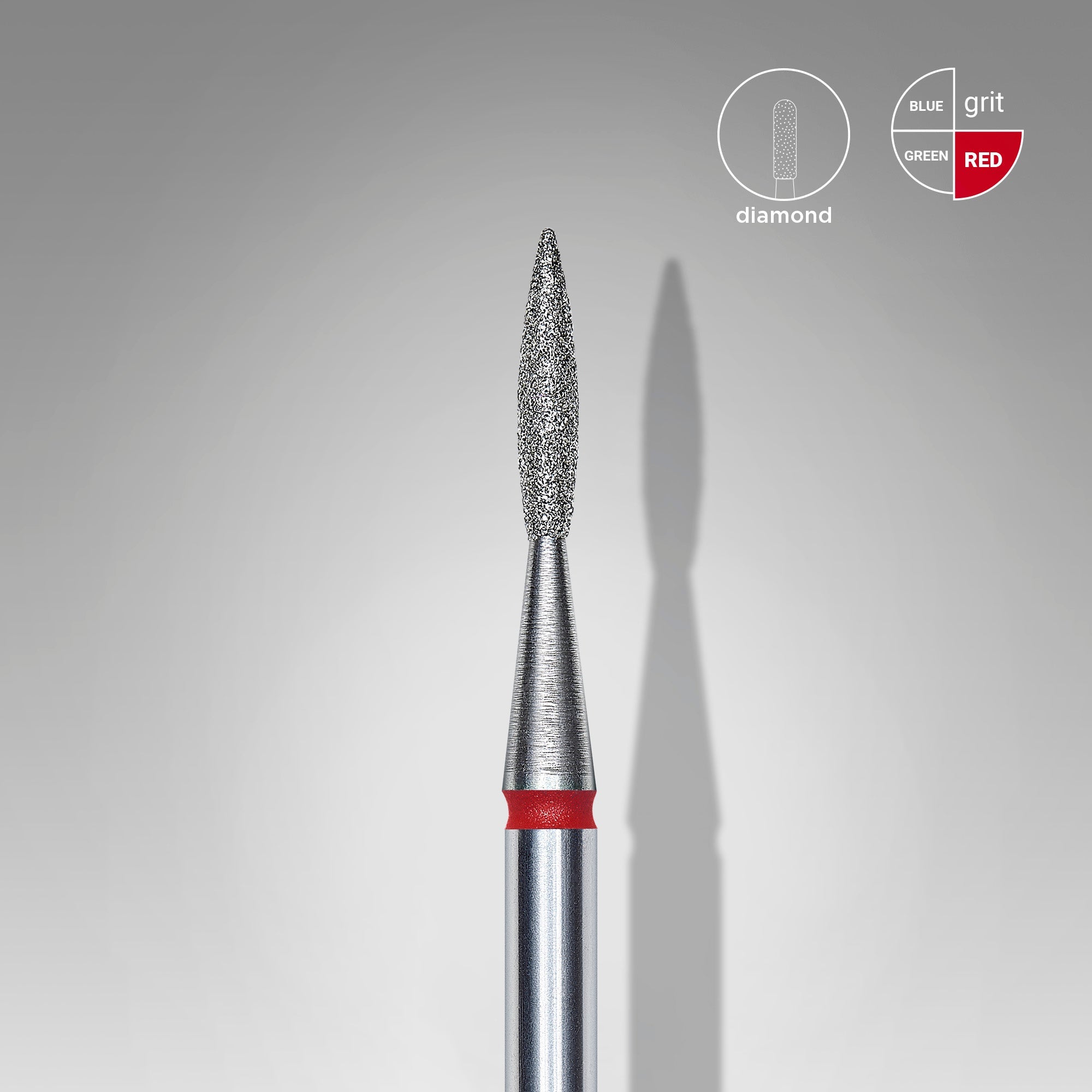 STALEKS EXPERT Frez diamentowy „płomień ostry” czerwony, średnica 1,6 mm, część robocza 8 mm